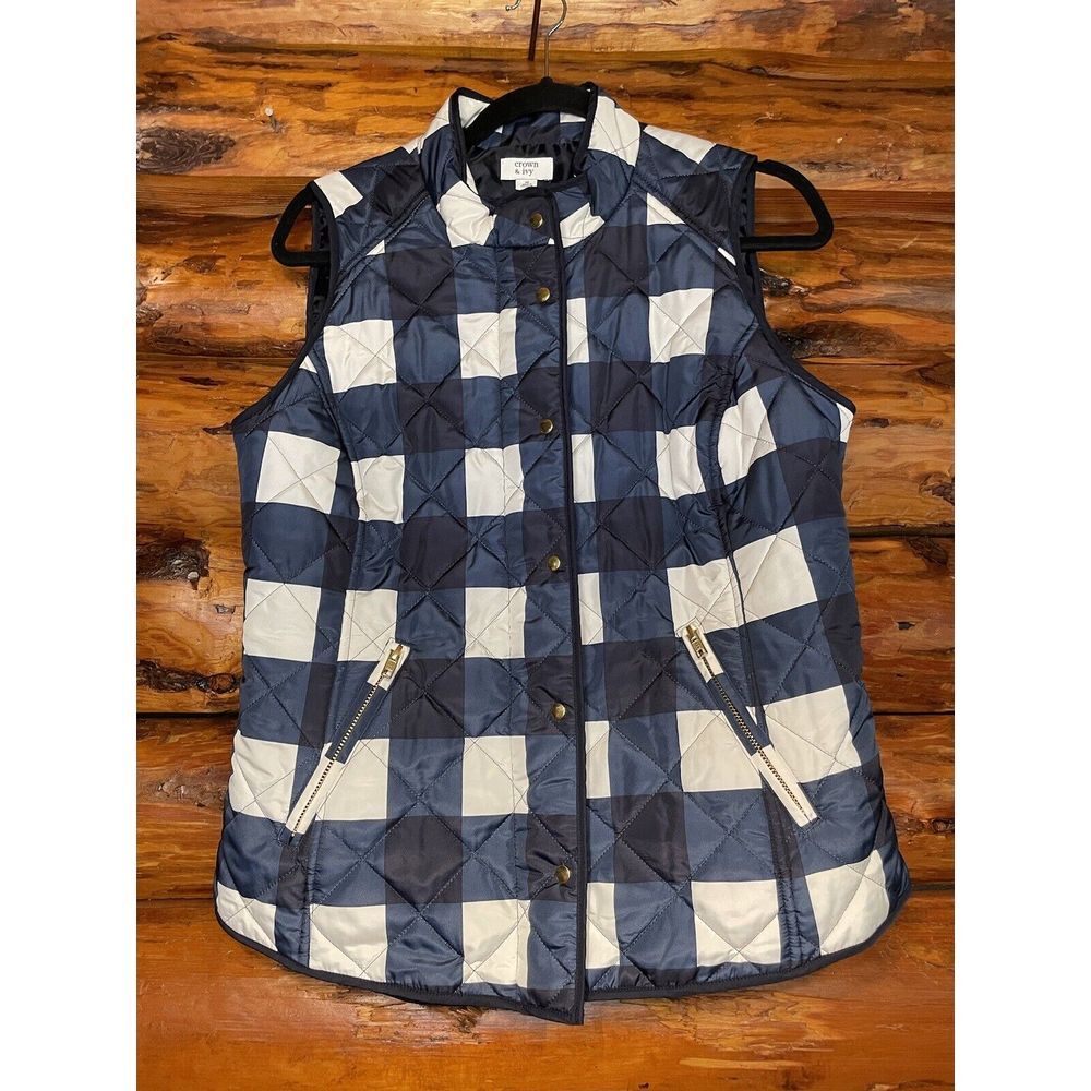 Crown & Ivy Puffer Vest Navy Blue & White Size M